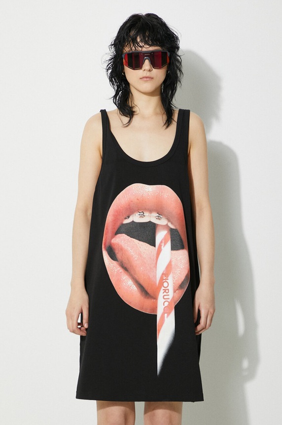 Îmbrăcăminte Fiorucci rochie din bumbac Mouth Print Tank Dress W01FPDTA111CO01BK01 negru