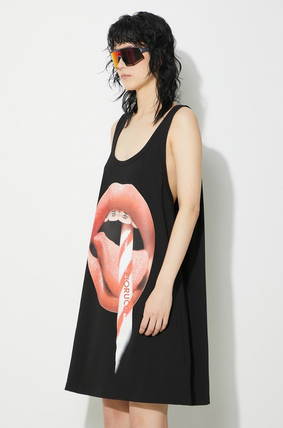 Fiorucci rochie din bumbac Mouth Print Tank Dress negru W01FPDTA111CO01BK01