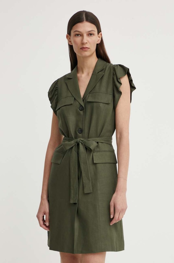 Šaty s prímesou ľanu Bruuns Bazaar OxalisBBGaia dress s prímesou ľanu zelená BBW3939