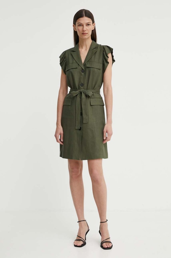 Šaty s prímesou ľanu Bruuns Bazaar OxalisBBGaia dress BBW3939 zelená SS24