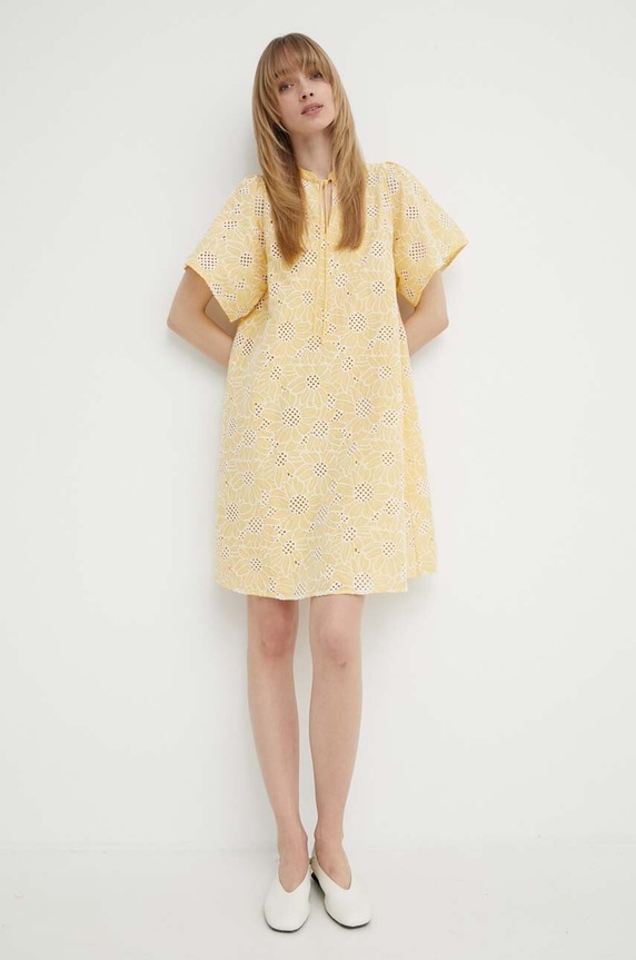 Βαμβακερό φόρεμα Bruuns Bazaar WoodbineBBJulia dress BBW3948 κίτρινο SS24