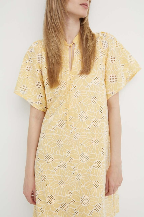 Βαμβακερό φόρεμα Bruuns Bazaar WoodbineBBJulia dress κίτρινο BBW3948