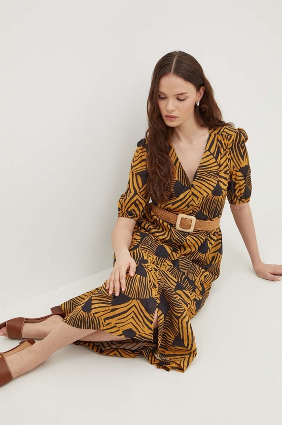 La Petite Française rochie din bumbac RACINE midi portocaliu PFRACINE