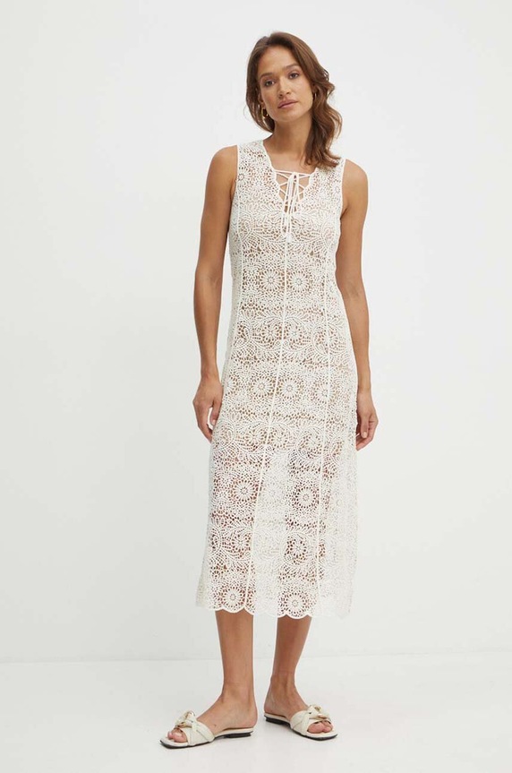 Twinset sukienka z domieszką wełny beżowy 241TT3011