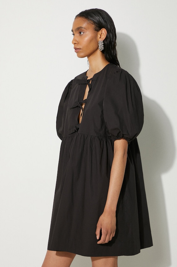 GANNI sukienka bawełniana Cotton Poplin Tie String Mini Dress czarny F9005