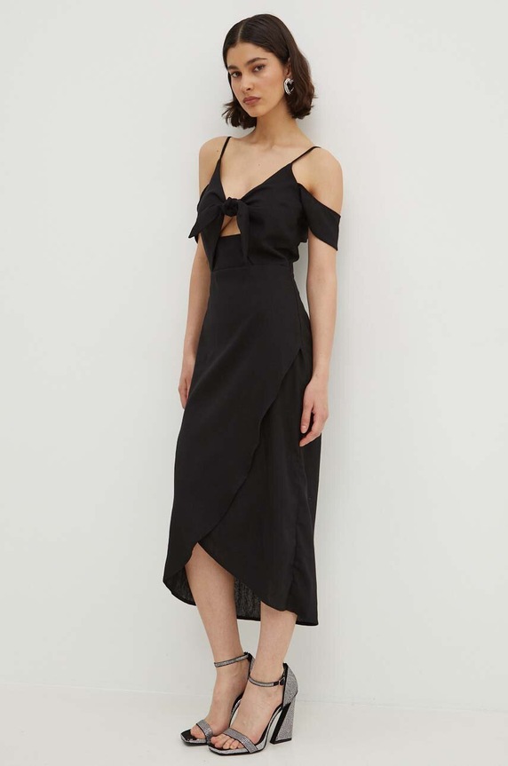 Ленена рокля Never Fully Dressed Cassie Dress лен черен NFDDR1420