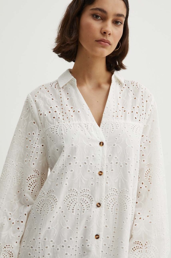 Odzież Never Fully Dressed sukienka bawełniana Jenna Shirt dress NFDDR1349 biały