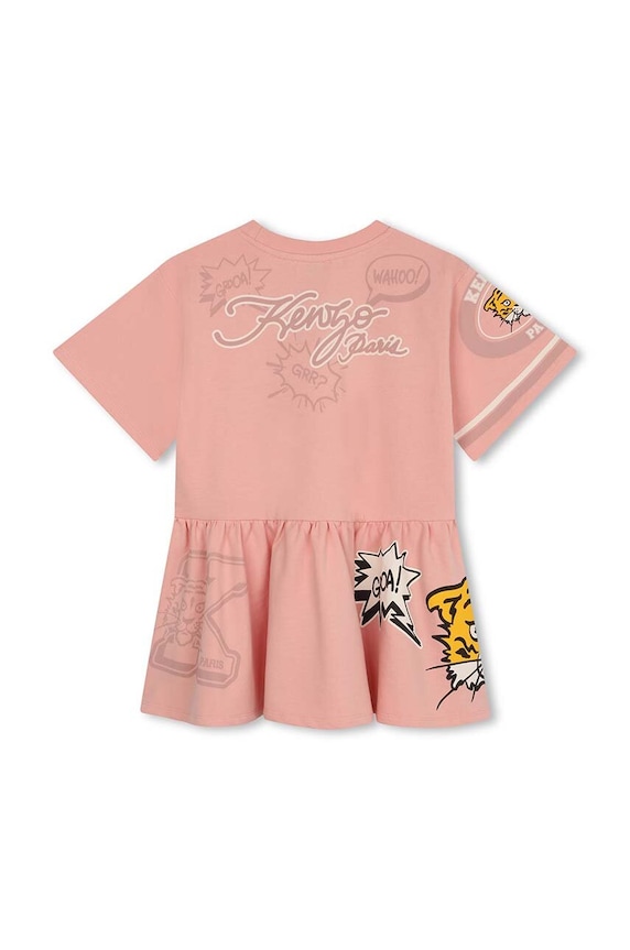 Dievčenské bavlnené šaty Kenzo Kids K60207. ružová SS24