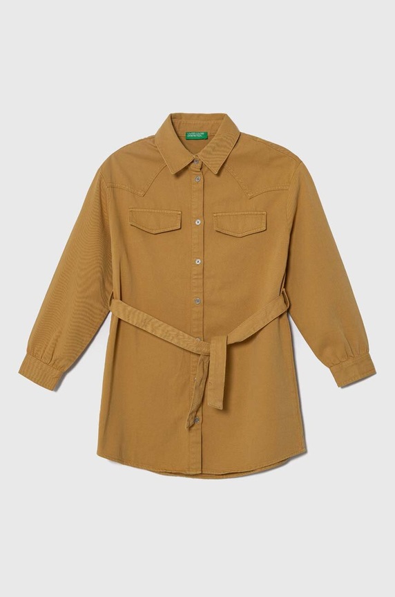 Παιδικό φόρεμα τζιν United Colors of Benetton μακρύ κίτρινο 42C2CV026.G.Seasonal