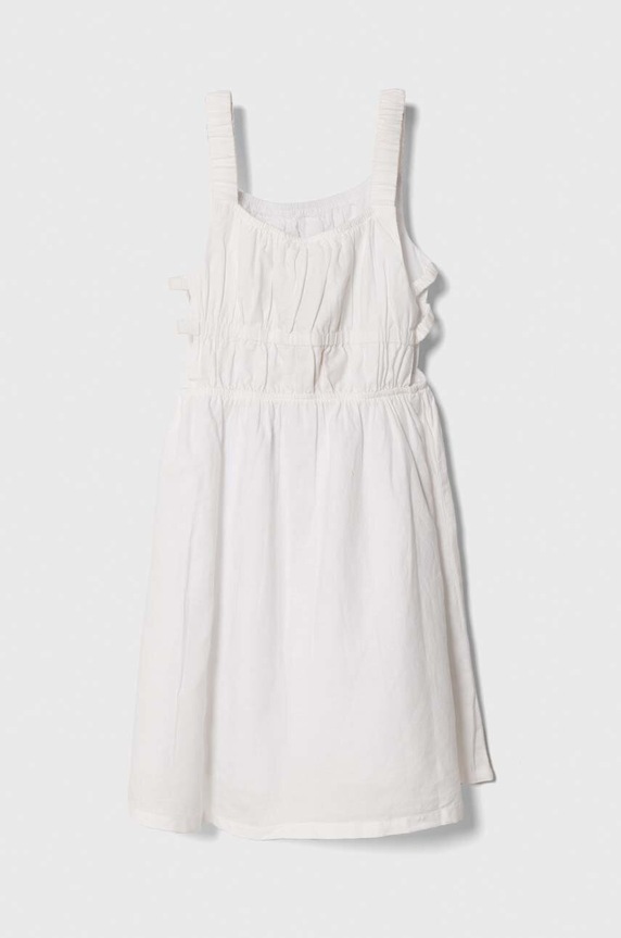 Dievčenské ľanové šaty United Colors of Benetton 4BE7CV023.G.Seasonal biela SS24