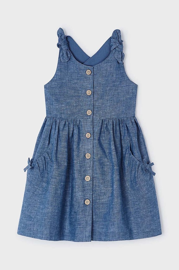 Mayoral sukienka lniana dziecięca 3928.6E.Mini.PPYH niebieski SS24