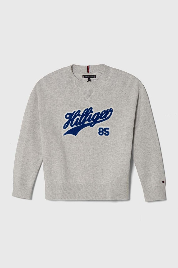 Tommy Hilfiger sweter bawełniany dziecięcy aplikacja szary KB0KB08724.PPYH