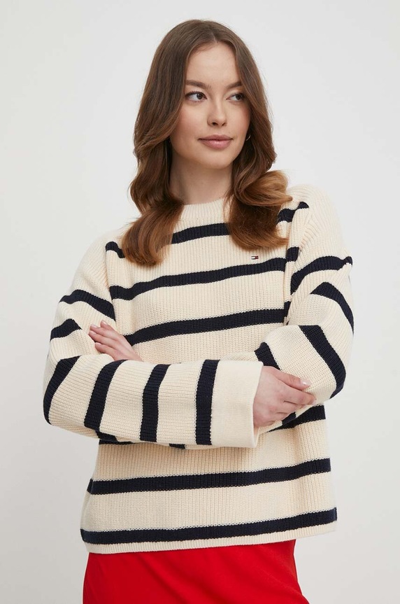 Tommy Hilfiger sweter bawełniany bawełna beżowy WW0WW40751