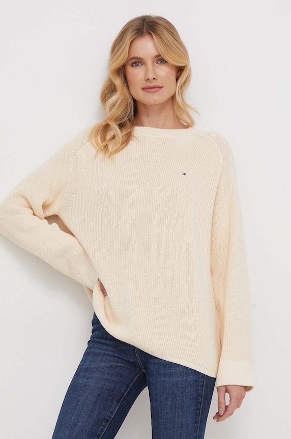 Βαμβακερό πουλόβερ Tommy Hilfiger βαμβάκι μπεζ WW0WW40751