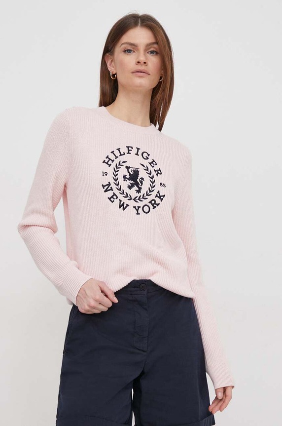 Tommy Hilfiger sweter bawełniany aplikacja różowy WW0WW41146