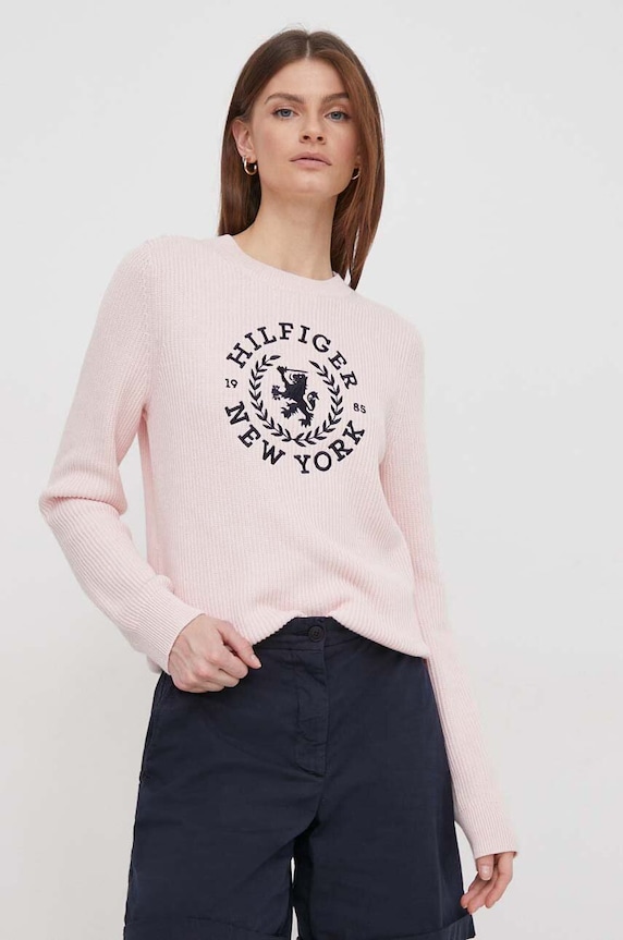 Tommy Hilfiger sweter bawełniany aplikacja różowy WW0WW41146