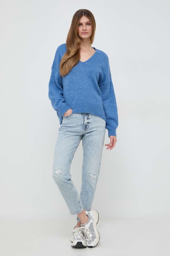 Boss Orange gyapjú pulóver 50509995 kék SS24