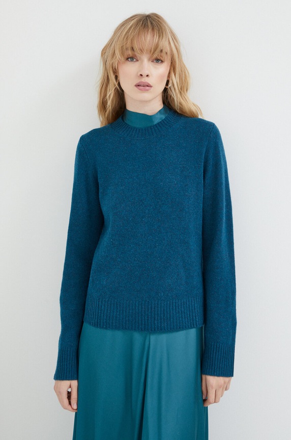 Samsoe Samsoe sweter wełniany CHARLOTTE okrągły zielony F23400145