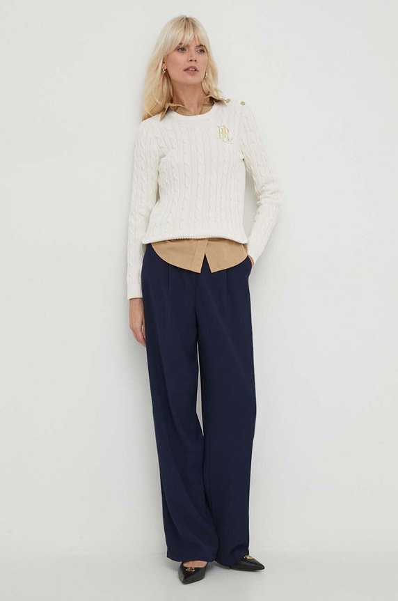 Pamučni pulover Lauren Ralph Lauren 200932223 bež AW25