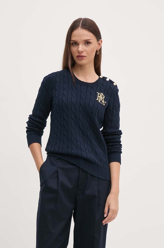 Bavlnený sveter Lauren Ralph Lauren bavlna tmavomodrá 200932223