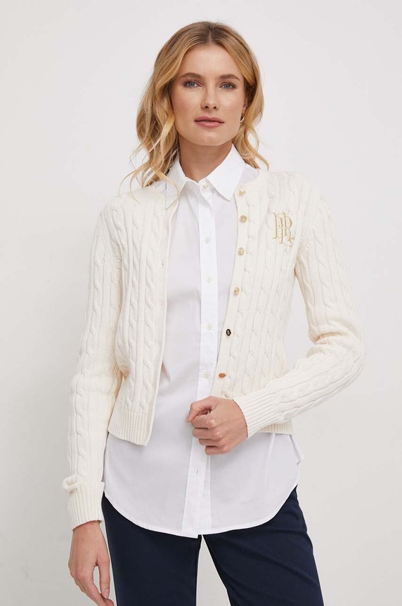 Pamučni pulover Lauren Ralph Lauren pamuk bež 200932225