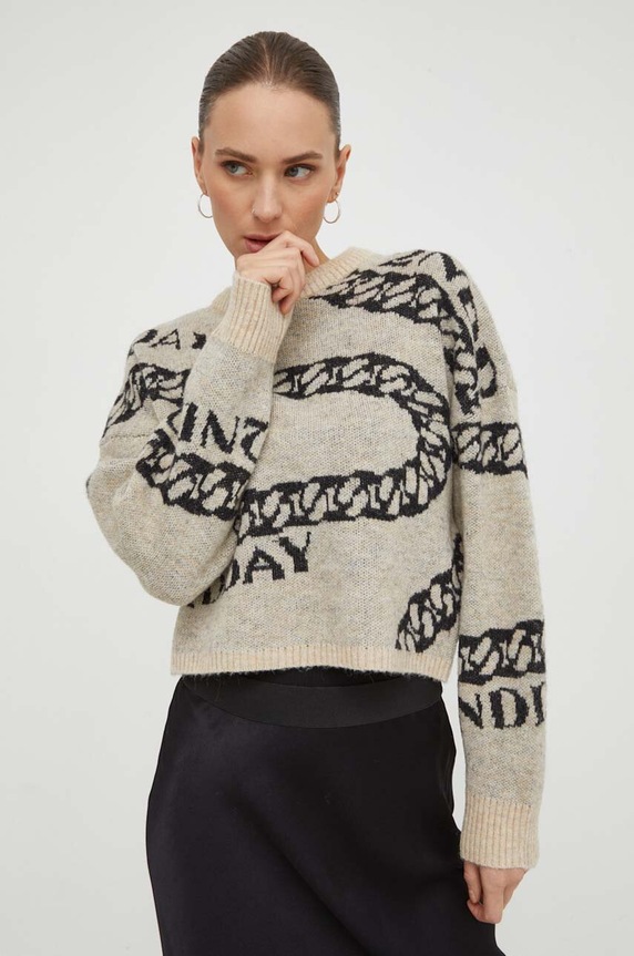 Sveter s prímesou vlny 2NDDAY 2ND Chain TT - Soft Jacquard s prímesou vlny béžová 2241340440