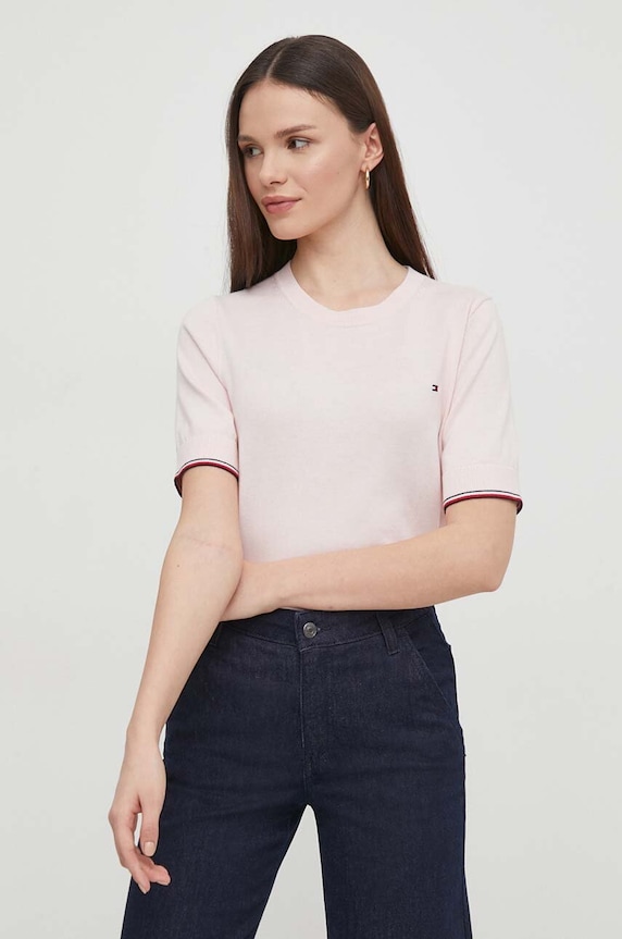 Βαμβακερό πουλόβερ Tommy Hilfiger βαμβάκι ροζ WW0WW38724