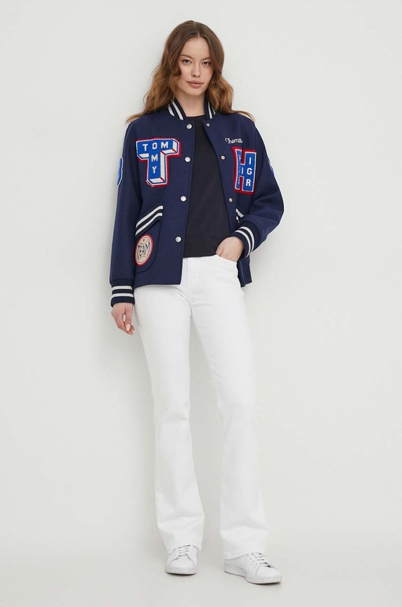 Βαμβακερό πουλόβερ Tommy Hilfiger WW0WW38724 σκούρο μπλε AW24