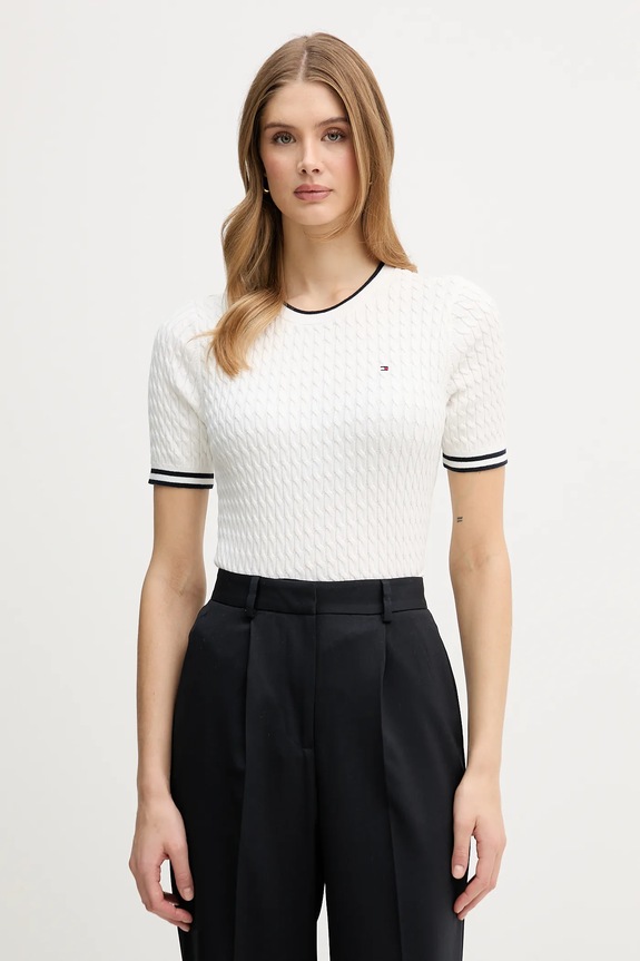 Pamučni pulover Tommy Hilfiger pamuk bež WW0WW41787