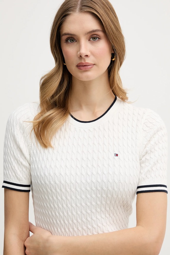 Βαμβακερό πουλόβερ Tommy Hilfiger μπεζ WW0WW41787