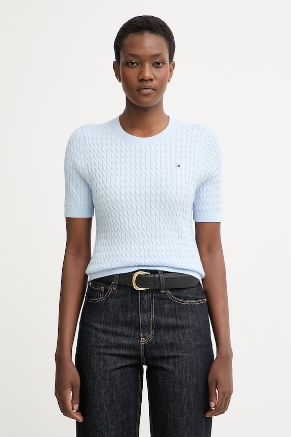 Tommy Hilfiger pulover kratkih rukava za žene od pamuka plava WW0WW41787