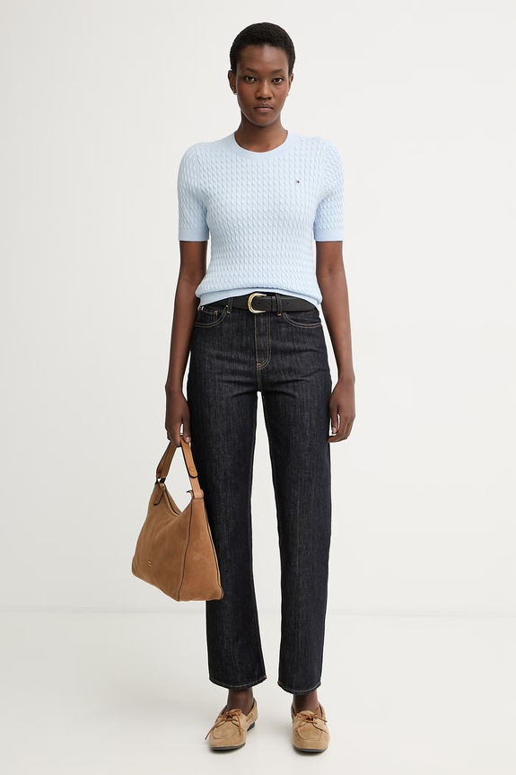 Tommy Hilfiger pulover kratkih rukava za žene od pamuka WW0WW41787 plava SS26