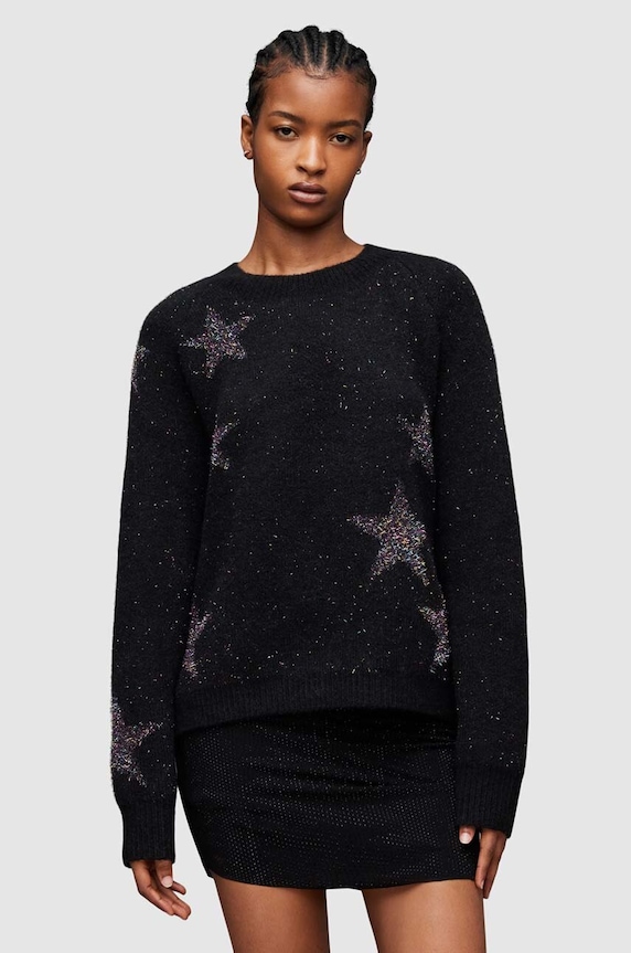 Vlněný svetr AllSaints Star kulatý černá WK084Z