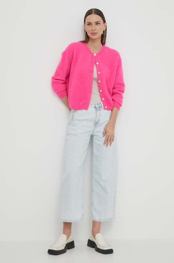 Volnena jopica American Vintage GILET ML COL ROND VITO19EH23 roza SS24