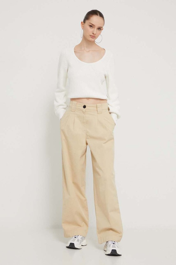 Βαμβακερό πουλόβερ HUGO 50514270 μπεζ SS24