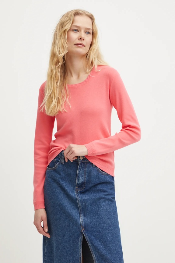 United Colors of Benetton maglione in cotone a maglia fine rosa 1091D1M08