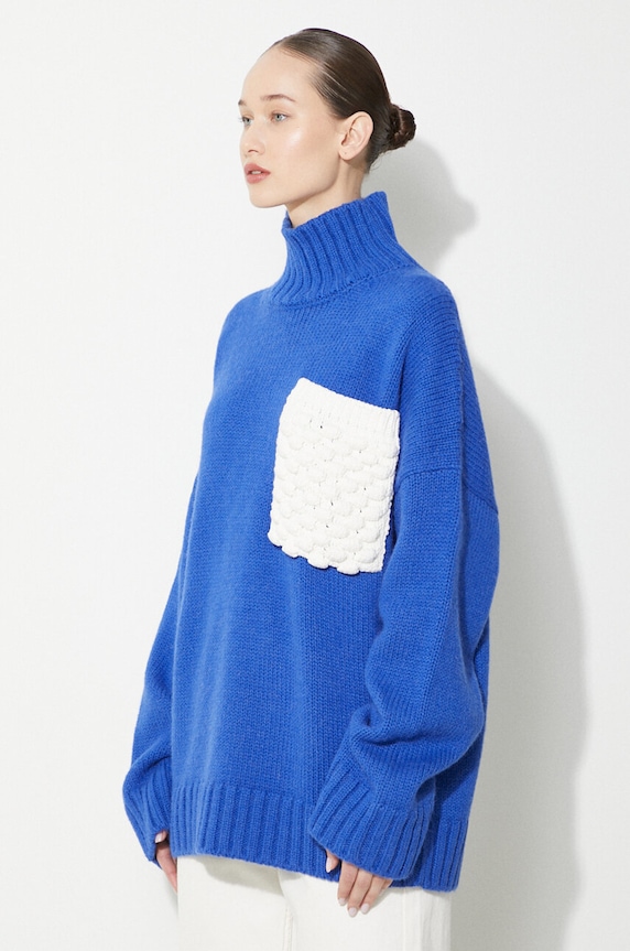 Вълнен пуловер JW Anderson Textured Patch Pocket Turtleneck Jumper син KW1150.YN0144.823