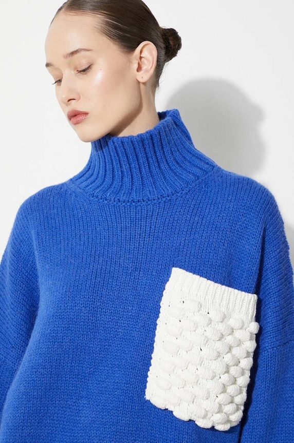 Вълнен пуловер JW Anderson Textured Patch Pocket Turtleneck Jumper KW1150.YN0144.823 син