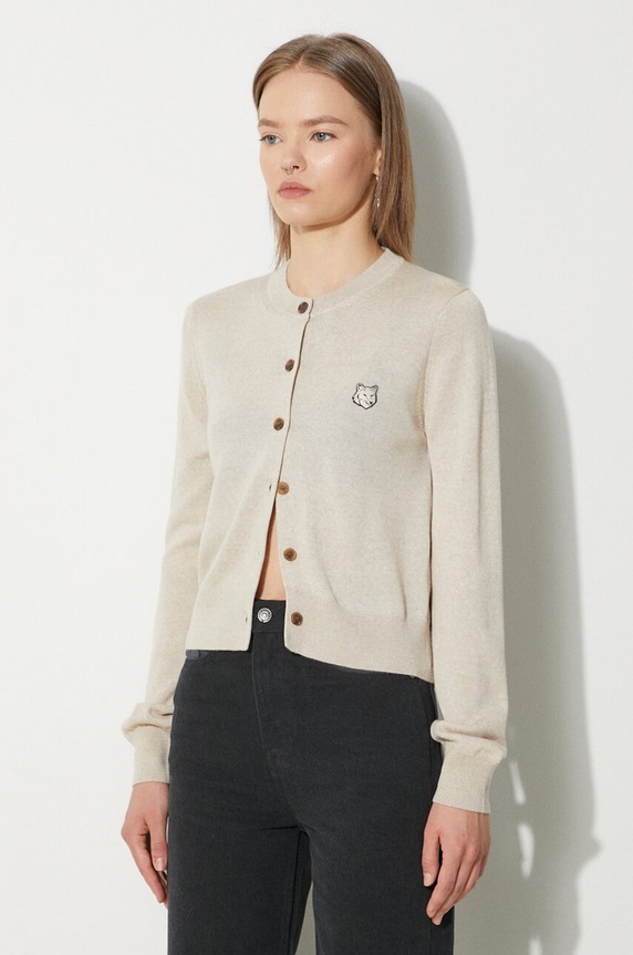 Maison Kitsuné wool cardigan Bold Fox Head Patch Regular Cardigan beige MW00508KT1036
