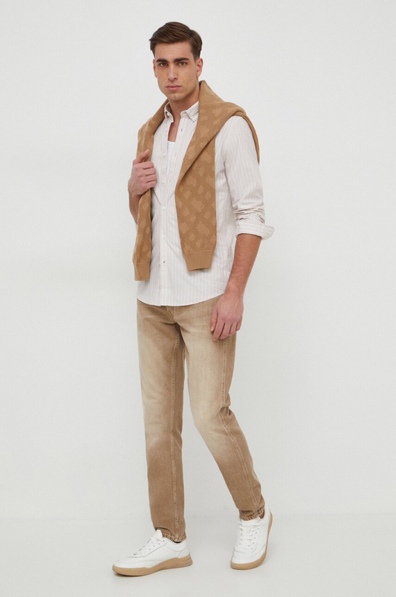 BOSS sweter wełniany 50506033 beżowy SS24