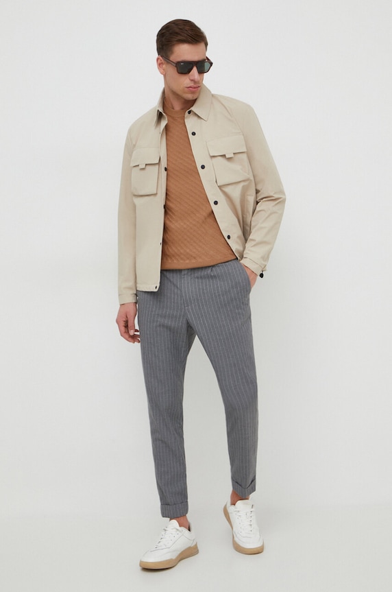 BOSS sweter wełniany 50506035 beżowy SS24