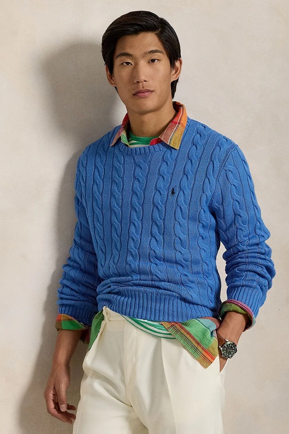 Polo Ralph Lauren svetr pánský bavlněný kulatý modrá 710775885