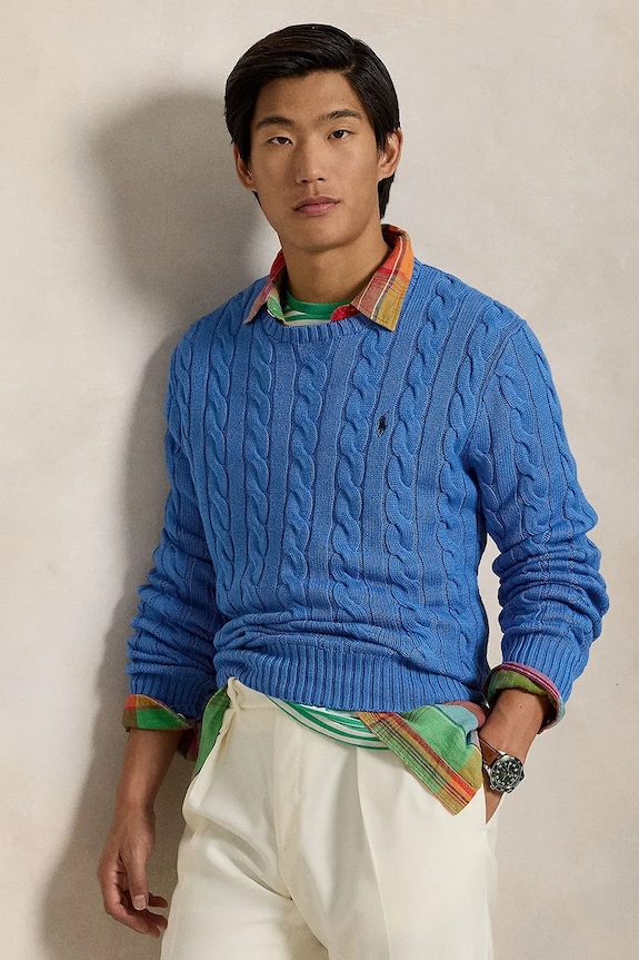 Polo Ralph Lauren svetr pánský bavlněný kulatý modrá 710775885
