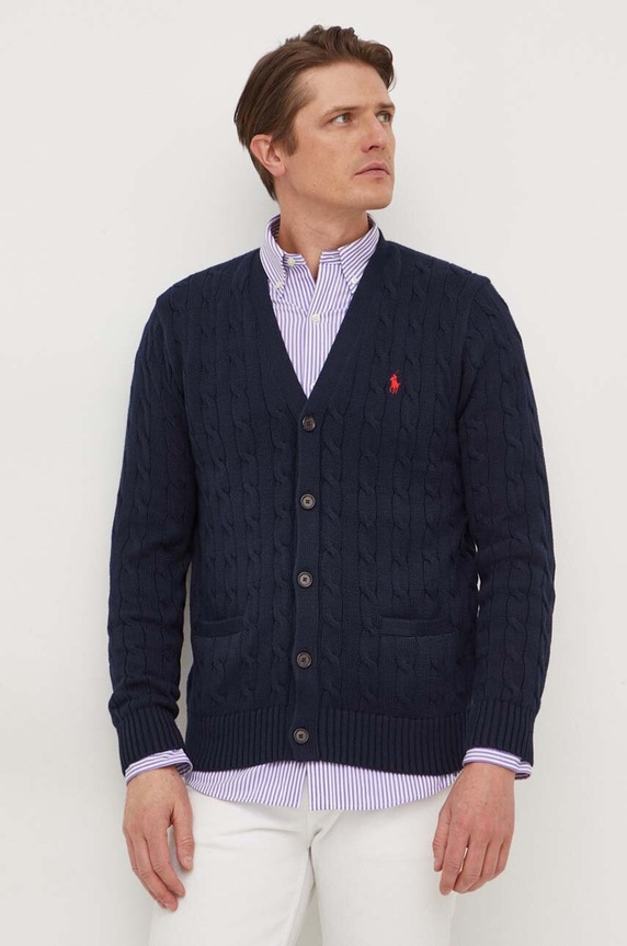 Bavlnený kardigán Polo Ralph Lauren bavlna tmavomodrá 710890548