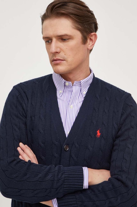 Bavlnený kardigán Polo Ralph Lauren tmavomodrá 710890548