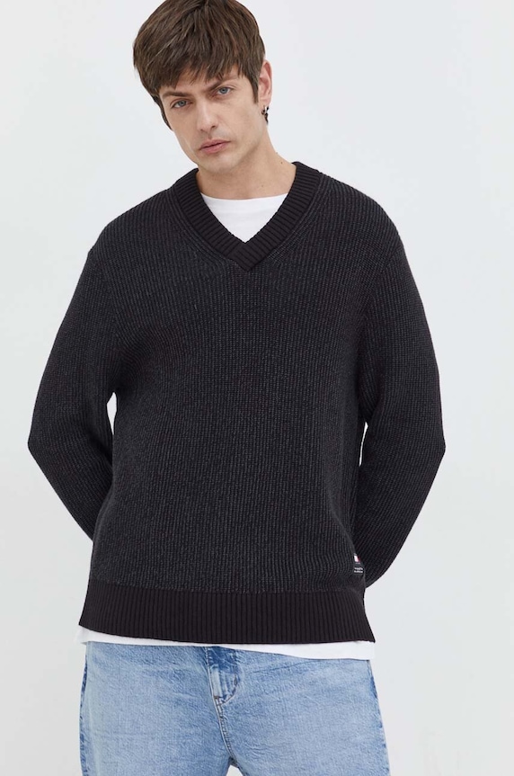 Tommy Jeans sweter bawełniany wzorzyste czarny DM0DM18369