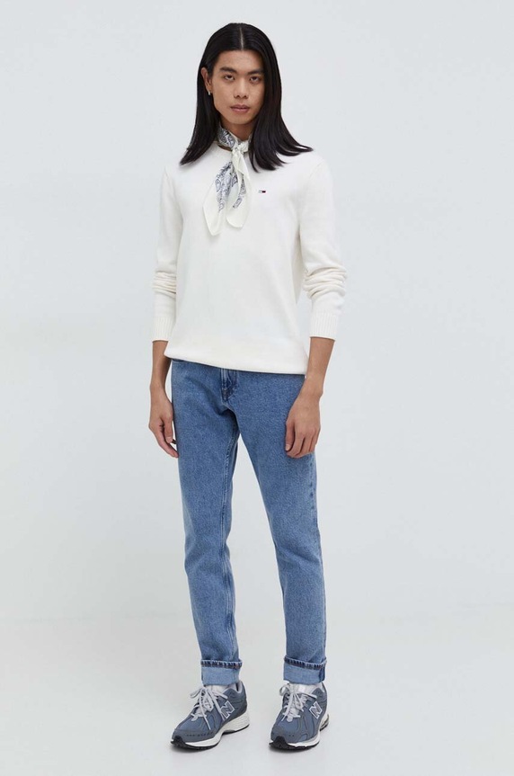 Tommy Jeans sweter bawełniany DM0DM18370 beżowy SS25