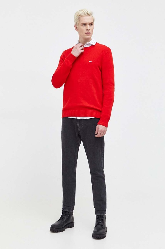 Tommy Jeans sweter bawełniany DM0DM18370 czerwony SS25