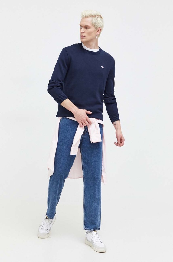 Tommy Jeans sweter bawełniany DM0DM18370 granatowy SS25