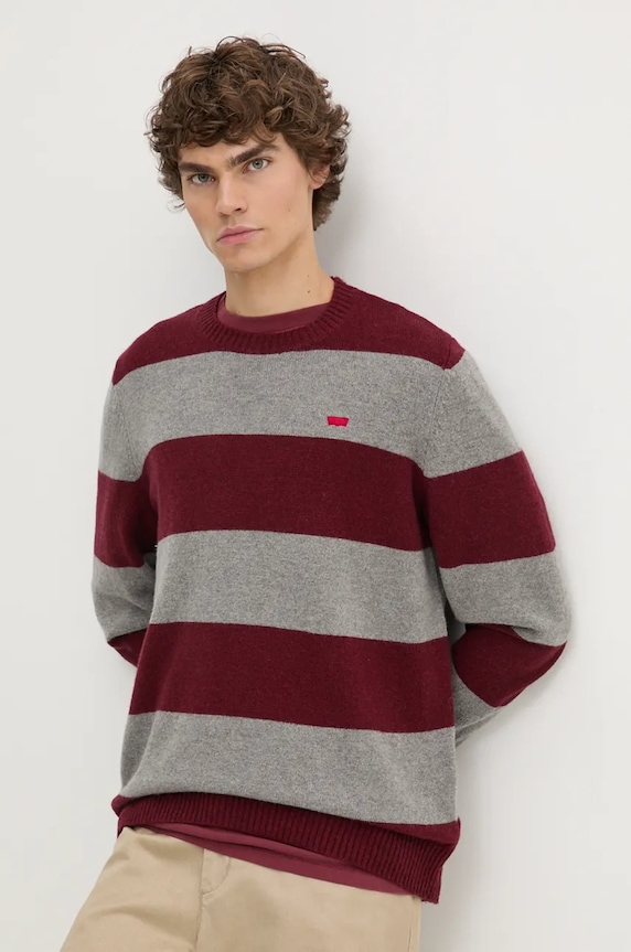Levi's sveter pánsky vlnený burgundské A4320